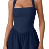Women's Square Neck Sleeveless Romper Jumpsuit Casual Summer One Piece Outfit with Pocket