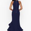 Women's Petite Long Sleeveless Stretch Scuba Crepe Ruffle Dress