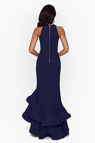 Women's Petite Long Sleeveless Stretch Scuba Crepe Ruffle Dress