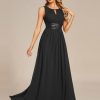 Women's Crew Neck Sleeveless A Line Hollow Out Sequin Maxi Fromal Dress 01955