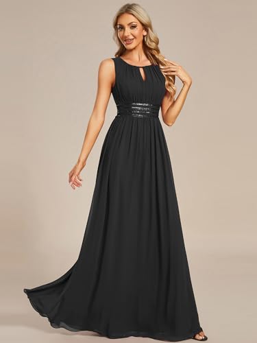 Women's Crew Neck Sleeveless A Line Hollow Out Sequin Maxi Fromal Dress 01955