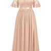 Women's Plus Size Sequins Lace Off Shoulder Short Sleeves Slit Formal Wedding Guest Chiffon Long Dress