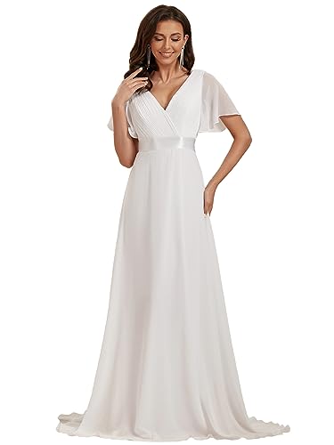 Women's Classic Chiffon Short Sleeve Pleated V-Neck Floor Length Bridesmaid Dresses 09890