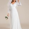 313xPX3rfL.jpg Women's Classic Lace V-Neck Long Sleeves Sweep Train Wedding Dress 01925-PH