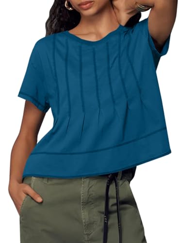 314yIlt3kL.jpg Womens Babydoll Tops Short Sleeve Peplum Pleated Summer T-Shirts Casual Loose Fit Flowy Tshirts 2025