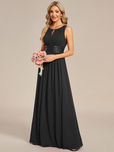 Women's Crew Neck Sleeveless A Line Hollow Out Sequin Maxi Fromal Dress 01955