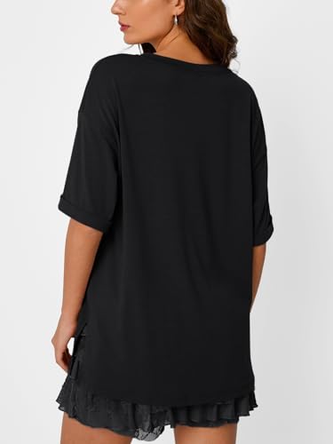 318AOuuwtL.jpg Oversized Tshirts for Women Workout Plus Size Tops V Neck Short Sleeve Gym Shirts Casual Loose Fit Basic Tees