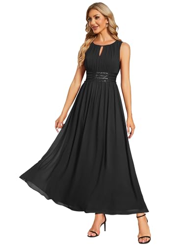 Women's Crew Neck Sleeveless A Line Hollow Out Sequin Maxi Fromal Dress 01955
