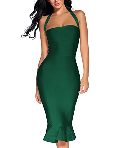 Women's V Neck Halter Fishtail Bandage Bodycon Dress Party