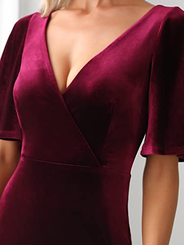 Women's Retro Evening Gown A Line V-Neck Wrap Velvet Long Formal Dresses 0861