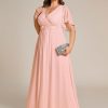 Chiffon V Neck Short Sleeves Appliques Plus Size Formal Dresses for Curvy Women Evening Gowns 01960-DA