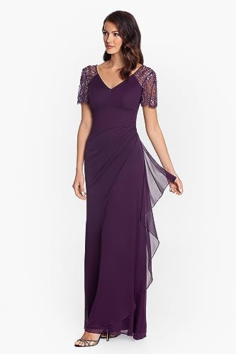 Female Long Sheer Matte Jersey Beaded Flutter Sleeve