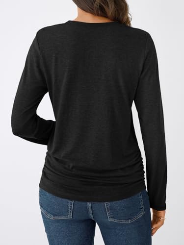 Womens Long Sleeve Shirts Business Casual Tops Ruched Fall Trendy Tshirt 2025