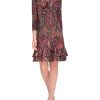 31EiXZqeBfL.jpg Women's 3/4 Sleeve High Neck Ruffle Trim Jersey Mini Dress