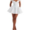 Women's Summer Sexy V Neck Off Shoulder Wedding Mini Dresses Backless A Line Puffy Hem Prom Party Gown