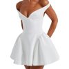Women's Summer Sexy V Neck Off Shoulder Wedding Mini Dresses Backless A Line Puffy Hem Prom Party Gown