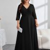 Plus Size Maxi Formal Dress Lace Chiffon Floral V-Neck Wrap Wedding Guest Evening Gown Cocktail Prom 3/4 Sleeves