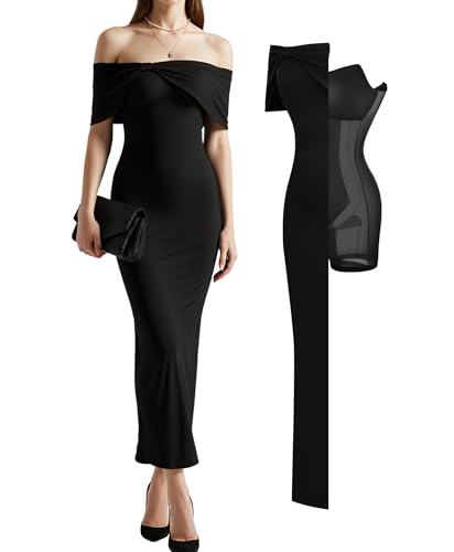 Off The Shoulder Maxi Dress Wedding Guest Formal Dresses for Women Sleeveless Bodycon Long Shapewear Prom Dress