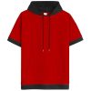 Mens Short Sleeve Hoodie Soft Cotton Color Block Moisture Wicking Big Pocket Streetwear Short Sleeve Sweatshirt