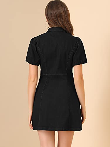 31LoUPVUjlL.jpg Women's Denim Dress Button Down Pockets Puff Sleeve Collared Jean Dresses
