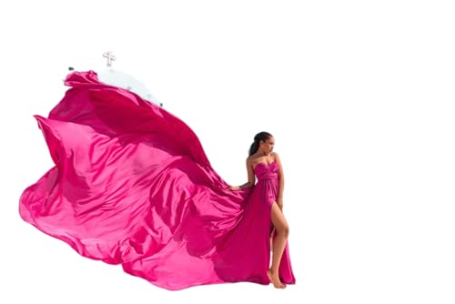 Fuchsia Long Tail Flying Dress for Women's Wedding, Maternity Photoshoot Santorini Flying Dress for Photoshoot |