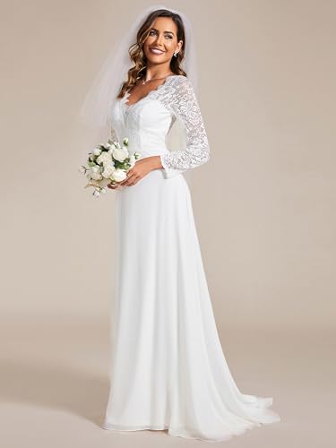 31Nxo5-OrFL.jpg Women's Classic Lace V-Neck Long Sleeves Sweep Train Wedding Dress 01925-PH