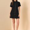 31PhXfj-sXL.jpg Women's Denim Dress Button Down Pockets Puff Sleeve Collared Jean Dresses
