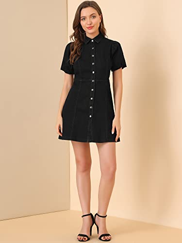 31PhXfj-sXL.jpg Women's Denim Dress Button Down Pockets Puff Sleeve Collared Jean Dresses