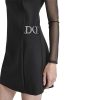 Women's Long Mesh Sleeves Jewel Neck Double D Hardware Mini Dress