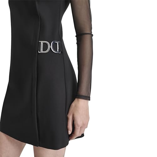 Women's Long Mesh Sleeves Jewel Neck Double D Hardware Mini Dress