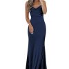 Ruched Satin Bridesmaid Dresses with Slit for Women Spaghetti Strap Long Prom Dress Cowl Neck Wedding Guest Dress