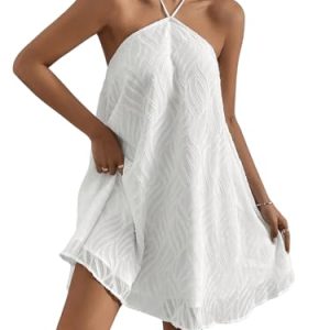 Women's Summer Mini Dress Sleeveless Tie Back Halter Flowy Short Dress