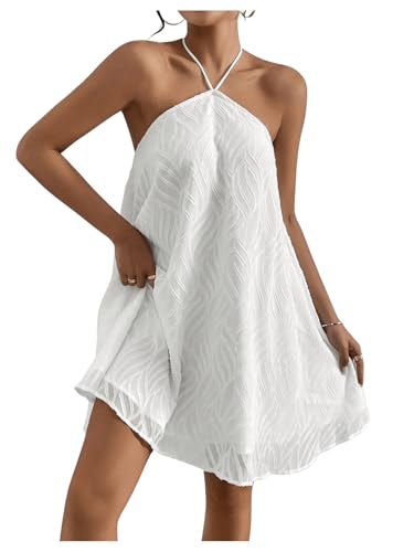 31TGahL-DL.jpg Women's Summer Mini Dress Sleeveless Tie Back Halter Flowy Short Dress