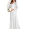 31TfodcGKGL.jpg Women's Classic Lace V-Neck Long Sleeves Sweep Train Wedding Dress 01925-PH