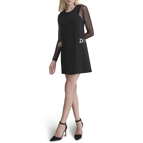 Women's Long Mesh Sleeves Jewel Neck Double D Hardware Mini Dress