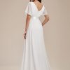Women's Classic Chiffon Short Sleeve Pleated V-Neck Floor Length Bridesmaid Dresses 09890