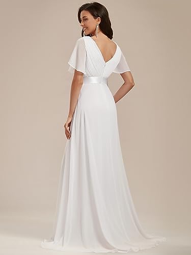 Women's Classic Chiffon Short Sleeve Pleated V-Neck Floor Length Bridesmaid Dresses 09890