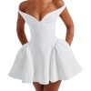 Women's Summer Sexy V Neck Off Shoulder Wedding Mini Dresses Backless A Line Puffy Hem Prom Party Gown