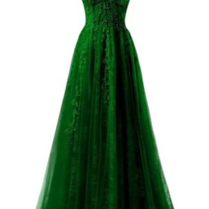 Lace Applique Tulle Prom Dresses for Women 2025 Spaghetti Straps Ball Gown Formal Evening Party Gown with Slit