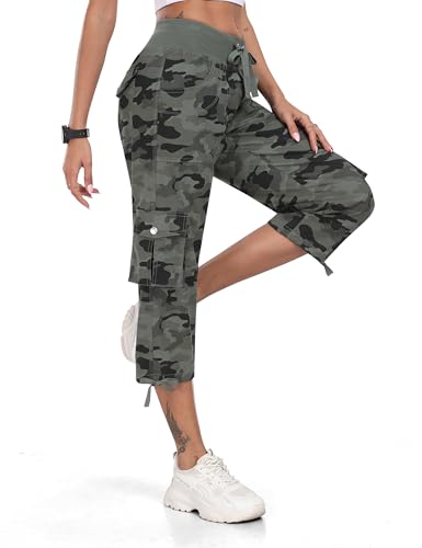 Women's Cargo Capris Hiking Pants Lightweight Quick Dry Outdoor Athletic Travel Casual Loose Comfy Cute Pockets