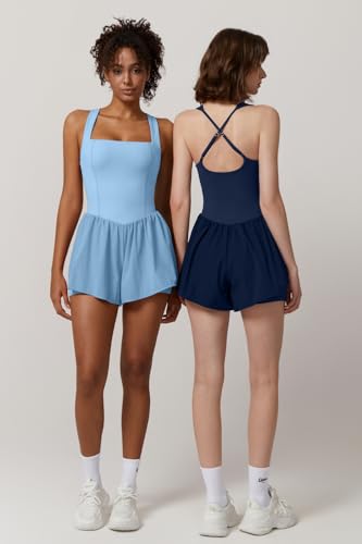 Women's Square Neck Sleeveless Romper Jumpsuit Casual Summer One Piece Outfit with Pocket