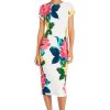 Women's Placement Print Matte Jersey Midi Sheath Career Office Workwear Event Occasion Guest of