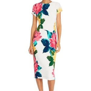 Women's Placement Print Matte Jersey Midi Sheath Career Office Workwear Event Occasion Guest of