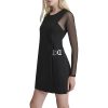 Women's Long Mesh Sleeves Jewel Neck Double D Hardware Mini Dress