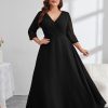 Plus Size Maxi Formal Dress Lace Chiffon Floral V-Neck Wrap Wedding Guest Evening Gown Cocktail Prom 3/4 Sleeves