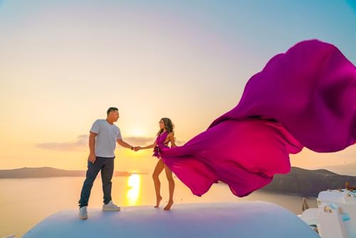 Fuchsia Long Tail Flying Dress for Women's Wedding, Maternity Photoshoot Santorini Flying Dress for Photoshoot |