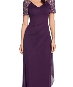 Female Long Sheer Matte Jersey Beaded Flutter Sleeve