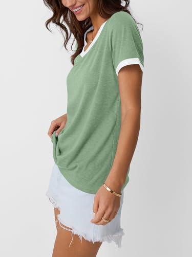 Womens Short Sleeve T-Shirts Summer Tops Casual Soft Tunic V Neck Basic Workout Clothes Spring Fashion Outfits 2025