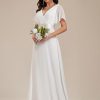Women's Classic Chiffon Short Sleeve Pleated V-Neck Floor Length Bridesmaid Dresses 09890