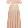 Women's Plus Size Sequins Lace Off Shoulder Short Sleeves Slit Formal Wedding Guest Chiffon Long Dress